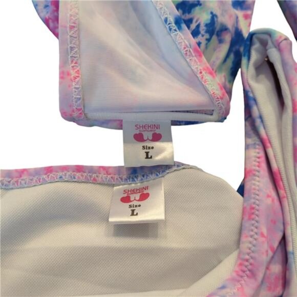 NEW Shekini Push Up Tie Dye Halter Bikini Women's L - Picture 4 of 5